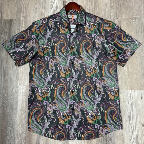 LAVANE New York Multicolor Paisley Print Short Sleeve Button Shirt L - Picture 1 of 9